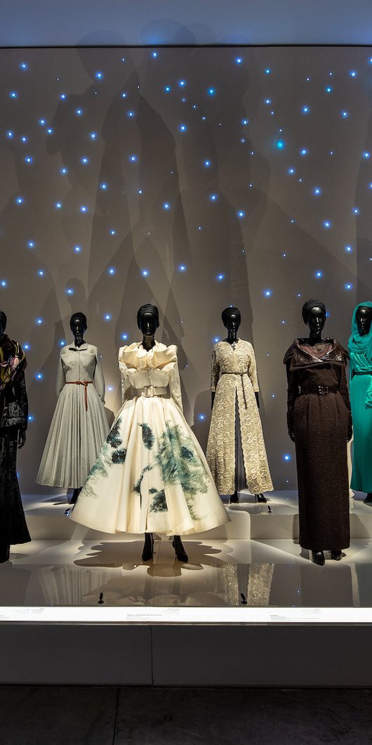 Nine dresses on view in the Christian Dior Designer of Dreams exhibition