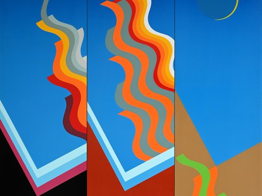 Mohamed el-Melehi, Blue Moon, 1984, cellulosic on wood, 207 x 156.8 cm. Courtesy of Mathaf: Arab Museum of Modern Art.