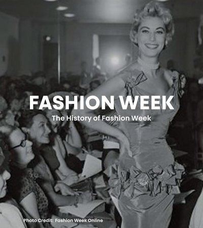 Vintage runway show with a model in the center