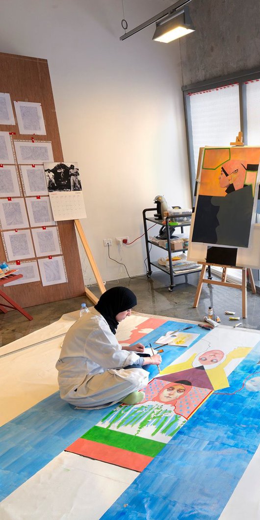 Artist Fatma Al-Remaihi in her studio at the Fire Station.