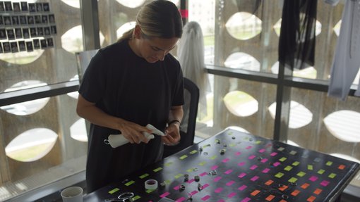 Federica Visani working in her studio at the Fire Station.