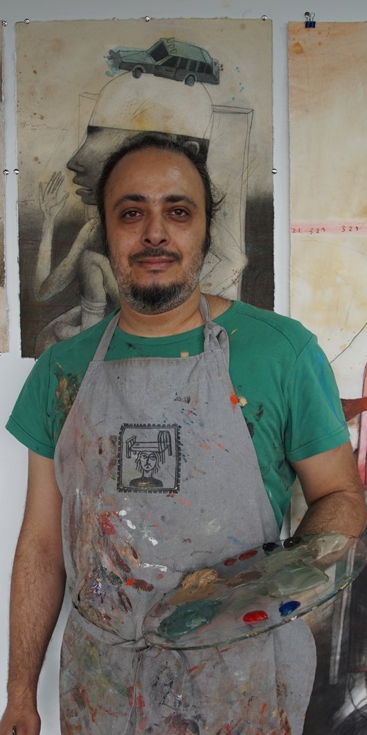 Artist Hassan Manasrah in his studio in 2019.