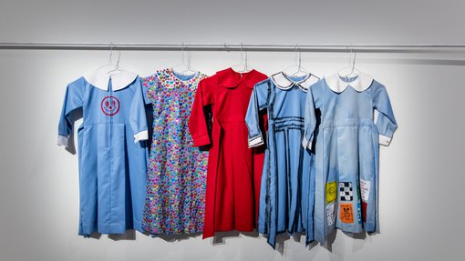 School dresses, artwork by Maryam Alameri.