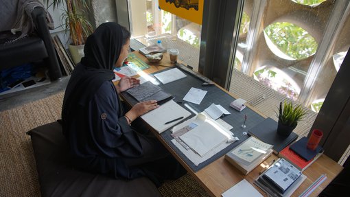 Artist Sara Al-Fadaaq's studio at the Fire Station