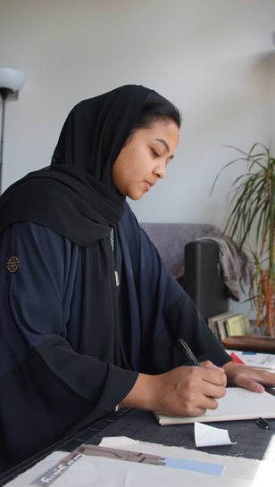 Artist Sara Al-Fadaaq in her studio at the Fire Station.