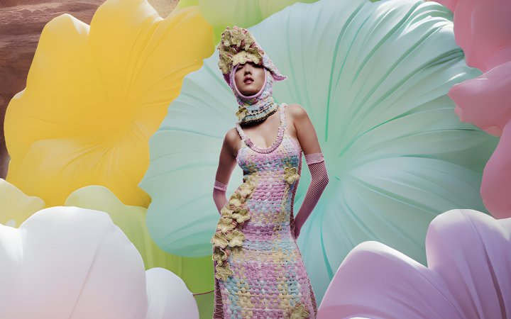 Model standing infront of colorful background