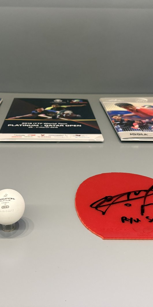 Gallery view of Ryu Seung-Min's racket rubber, in the Qatar: A Global Sports Nation gallery at QOSM.