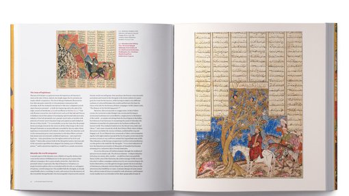 inner pages of the publication featuring text and images of the shahnama