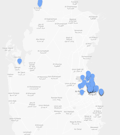 map of Qatar showing locations of public artworks