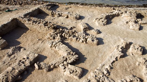 An aerial view of the Freiha fort with the north-western coast visible on the side