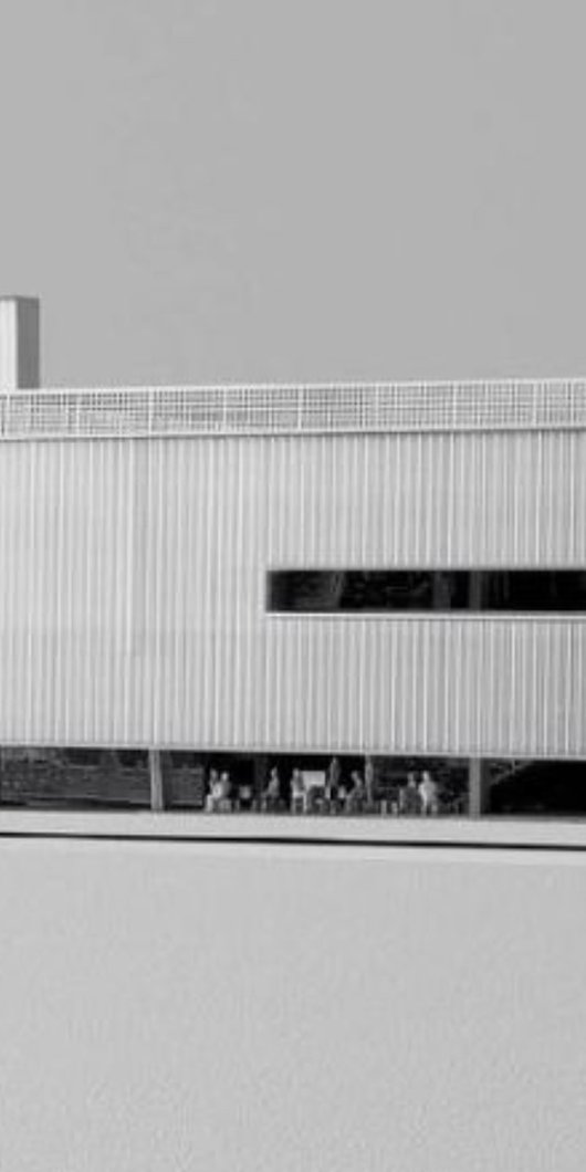 Minimal black and white photograph of the Garage Museums exterior architecture