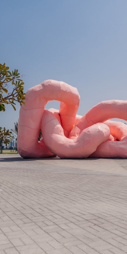 Large welded aluminium abstract bright pink sculpture