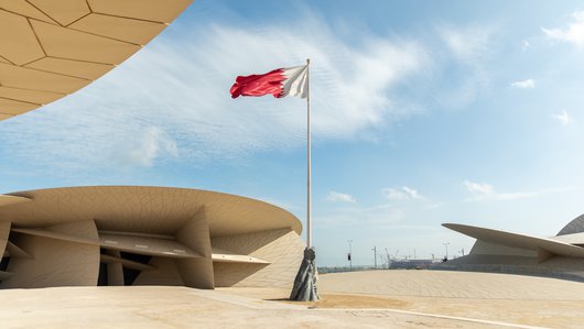 Public art figure entitled 'Flag of Glory' by Ahmed Al Bahrani displayed at the National Museum of Qatar