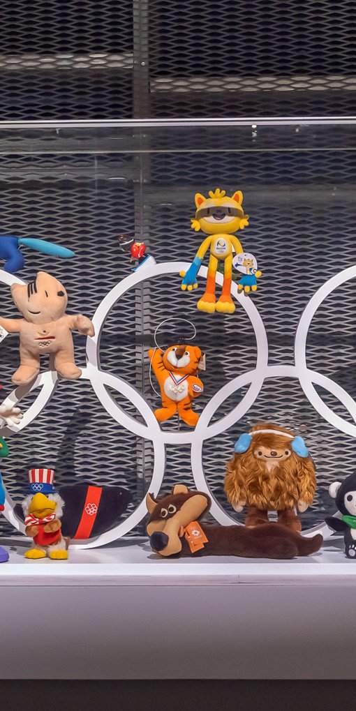 A view of the mascots’ showcase in the 'Olympics’ gallery of the 3-2-1 Qatar Olympic